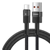 Плетен кабел тип USB към USB Type-C марка ESSAGER с дължина 3 метра  – цвят черен