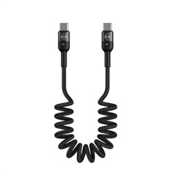 Къс плетен кабел тип спираламарка MCDODO USB Type-C към USB Type-C с дължина 20см  – цвят черен