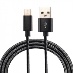 Плетен кабел тип USB към USB Type-C с дължина 3 метра  – цвят черен