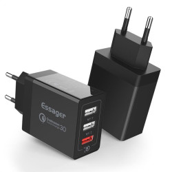 Универсално зарядно марка ESSAGER с три USB изхода - цвят черен