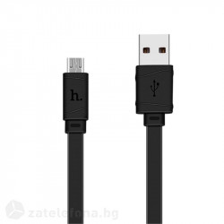 Плосък кабел тип USB към micro USB марка HOCO – цвят черен