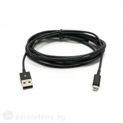 Кръгъл lightning USB кабел за Apple устройства дължина 3m – цвят черен