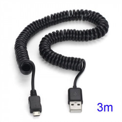 Кабел тип спирала USB към micro USB – цвят черен
