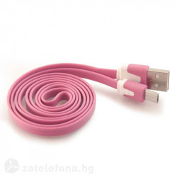 Плосък кабел тип USB към micro USB – цвят розов