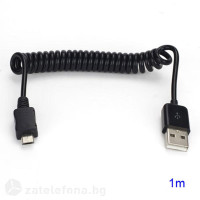 Къс кабел тип спирала USB към micro USB – цвят черен