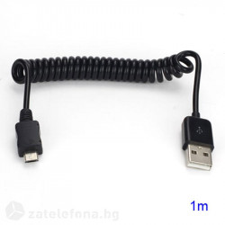 Къс кабел тип спирала USB към micro USB – цвят черен
