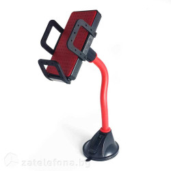 Стойка за кола за телефон с вакуумен механизъм и гъвкаво метално рамо – цвят червен