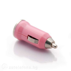 Зарядно за кола с USB изход - цвят светло розов