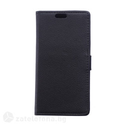 Кожен калъф тип портмоне за Alcatel One Touch Idol 3, 4.7 инча - черен