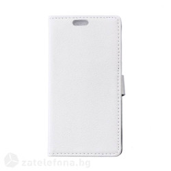 Кожен калъф тип портмоне за Alcatel One Touch Idol 3, 4.7 инча - бял