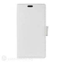 Кожен калъф тип портмоне с гладка кожа за Alcatel One Touch Pixi 3, 4.5 инча - бял