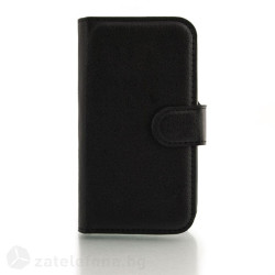 Кожен калъф тип портмоне за Alcatel One Touch Pop C3 - черен