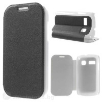 Тънък кожен калъф страничен flip за Alcatel One Touch Pop C3 &ndash; черен