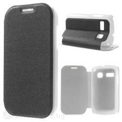 Тънък кожен калъф страничен flip за Alcatel One Touch Pop C3 &ndash; черен
