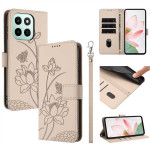 Кожен калъф тип портмоне с цветя за Honor 600 Smart - бежов - 0