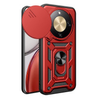 Хибриден гръб със стойка и слайдър за камера за Honor Magic8 Lite - червен