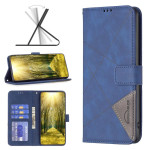 Кожен калъф тип портмоне марка BINFEN COLOR за Honor Magic8 Lite - син със сив триъгълник - 1