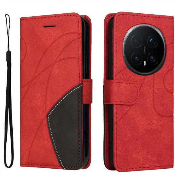 Кожен калъф тип портмоне за Honor Magic8 Pro - черен с червен ъгъл Кожен калъф тип портмоне за Honor Magic8 Pro - черен с червен ъгъл