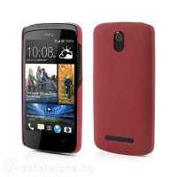 Пластмасов калъф за HTC Desire 500 с пясъчна текстура - червен