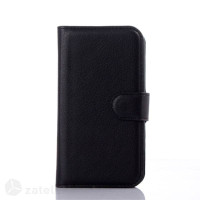 Кожен калъф тип портмоне с кръгло капаче за HTC Desire 320 - черен