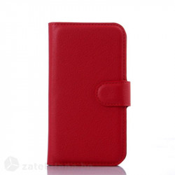 Кожен калъф тип портмоне с кръгло капаче за HTC Desire 320 - червен