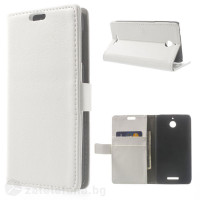Кожен калъф тип портмоне за HTC Desire 510 - бял