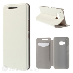 Тънък кожен калъф страничен flip за HTC One M9 &ndash; бял