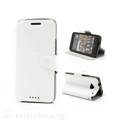 Кожен калъф тип портмоне за HTC One - бял