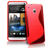 Силиконов калъф за HTC One mini със S-образен дизайн - червен