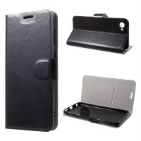 Тънък кожен калъф тип портмоне за HTC Desire 12 - черен