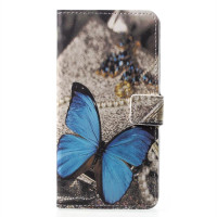 Кожен калъф тип портмоне за Huawei P20 - синя пеперуда