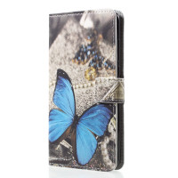 Кожен калъф тип портмоне за Huawei P20 Pro - синя пеперуда