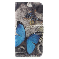 Кожен калъф тип портмоне за Huawei P9 lite mini - синя пеперуда