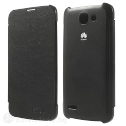 Тънък кожен калъф страничен flip за Huawei Ascend G730 &ndash; черен