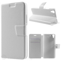 Тънък кожен калъф за Huawei Ascend Y6 &ndash; бял