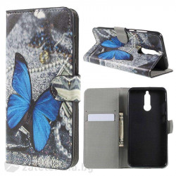 Кожен калъф тип портмоне за Huawei Mate 10 Lite - синя пеперуда