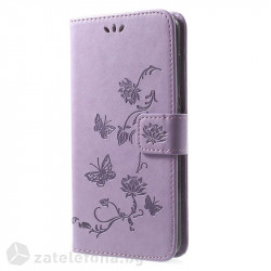 Кожен калъф тип портмоне с цветя и пеперуди за Huawei Mate 10 Lite - лилав
