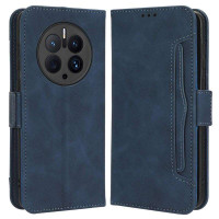Кожен калъф тип портмоне с магнитна закопчалка за Huawei Mate 50 Pro - тъмно син