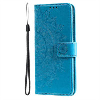 Кожен калъф тип портмоне с мандала за Huawei Nova 8i - светло син