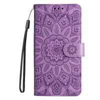 Кожен калъф тип портмоне с цвете за Huawei Nova Y61 - лилав