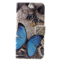 Кожен калъф тип портмоне за Huawei P30 - синя пеперуда