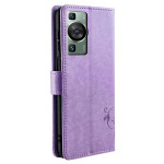 Кожен калъф тип портмоне с цветя и пеперуди за Huawei P60 Pro - лилав - 2