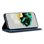 Калъф страничен флип от кожа и текстил за Huawei P60 Pro - тъмно син - 0