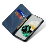 Калъф страничен флип от кожа и текстил за Huawei P60 Pro - тъмно син - 1