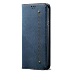 Калъф страничен флип от кожа и текстил за Huawei P60 Pro - тъмно син