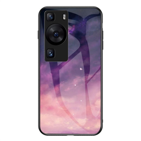 Силиконов кейс със стъклен гръб за Huawei P60 Pro - лилави облаци