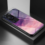 Силиконов кейс със стъклен гръб за Huawei P60 Pro - лилави облаци - 1