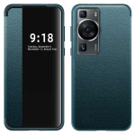 Кожен калъф тип портмоне с прозорче за Huawei P60 Pro - син Кожен калъф тип портмоне с прозорче за Huawei P60 Pro - син
