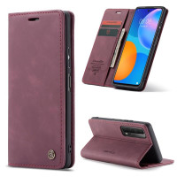 Калъф страничен flip марка CASEME за Huawei P Smart 2021 – винено червен