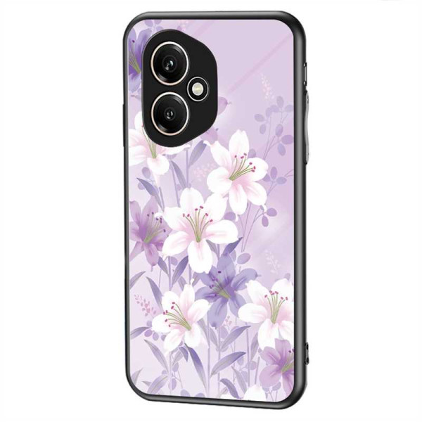 Силиконов кейс със стъклен гръб за HONOR 400 5G - лилави и бели цветя Силиконов кейс със стъклен гръб за HONOR 400 5G - лилави и бели цветя